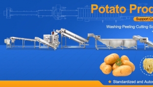 Potato chips processing line test run on factrory
